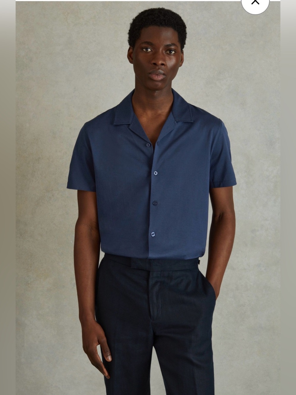 REISS Caspa - Mercerised 100% Cotton Jersey Cuban Collar Shirt in Airforce Blue
